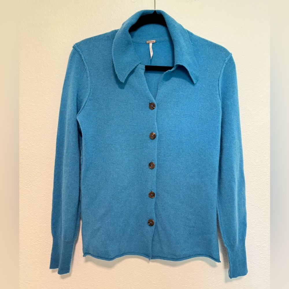 Free people Paloma Cashmere Cardigan 100% Cashmere women’s size Size blue NWOT - Picture 6 of 7